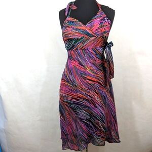 Rainbow Silk Halter Dress Sexy Flirty BCBGMaxazria